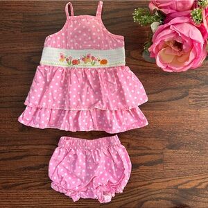 Toffee Apple smocked 2-piece outfit, size 9M